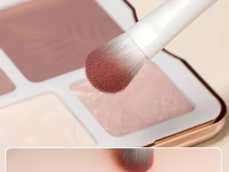 Pinceau qui prélève de la poudre dans une palette