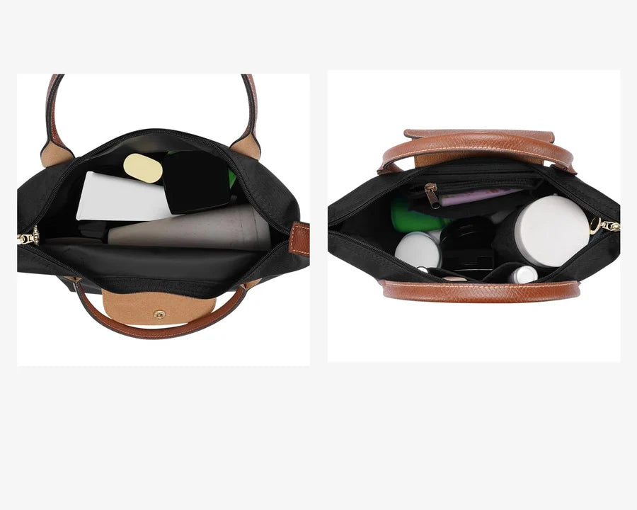 Comparaison de l'intérieur d'un sac à main avec et sans organisateur en feutre