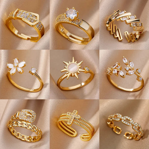 Ensemble de Bagues Dorées Géométriques pour Femme