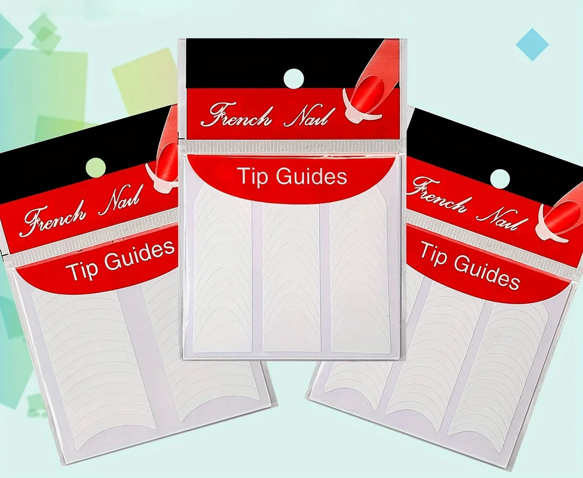Les trois pochettes de guides autocollants pour manucure française