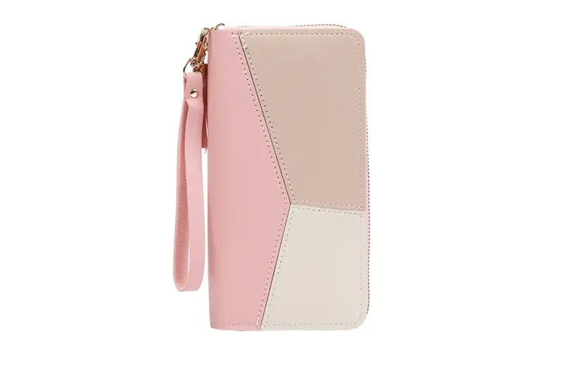 Portefeuille bicolore rose et crème avec dragonne