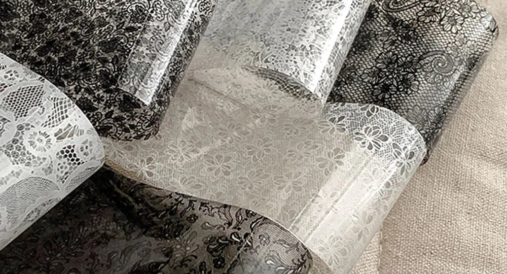 Rouleaux d'autocollants en dentelle noire et blanche pour ongles