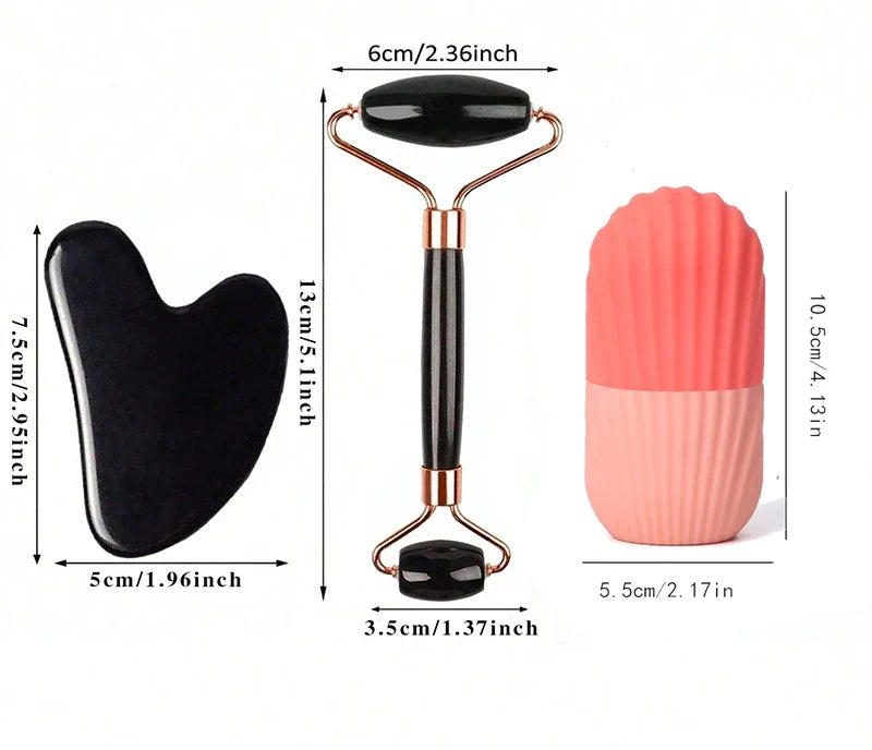 Dimensions du gua sha, du rouleau de massage et du moule à glaçon