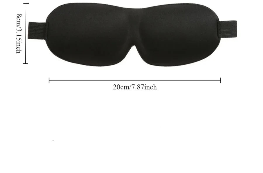Masque de sommeil 3D noir vu de face, largeur de 20 cm