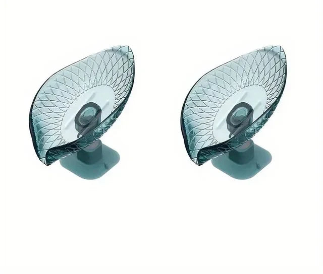 Lot de deux porte-savons en forme de feuille, bleu transparent