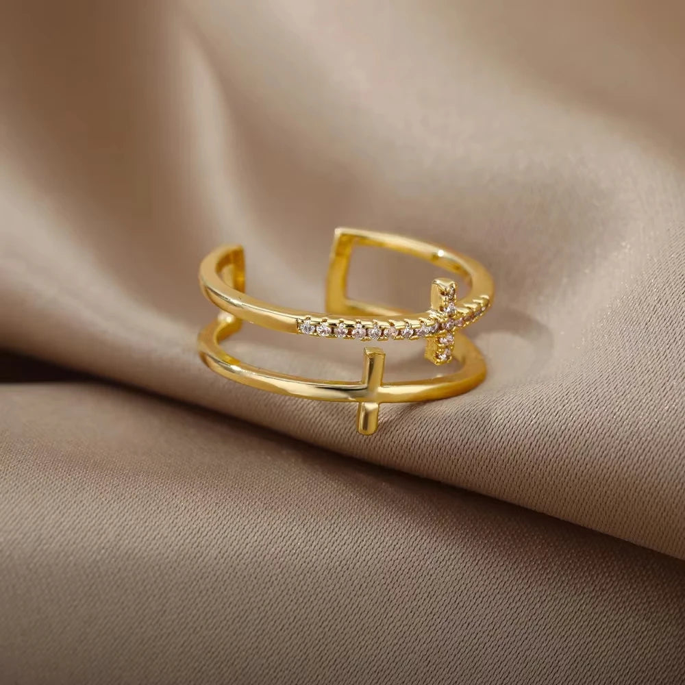 Ensemble de Bagues Dorées Géométriques pour Femme