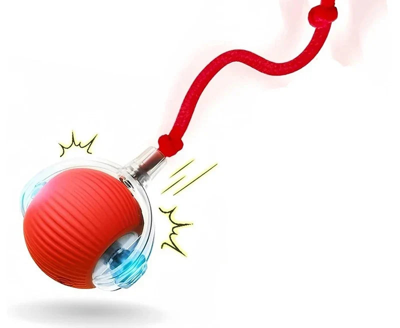 Balle interactive rouge avec sa corde