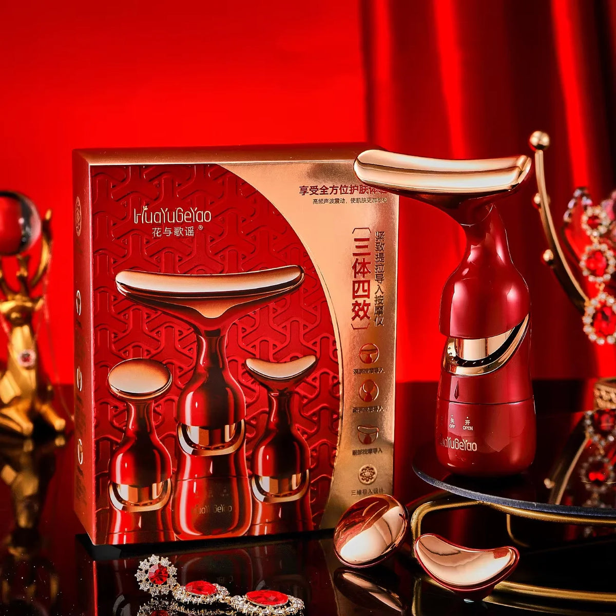 Coffret de massage 3 en 1 rouge, appareil et têtes interchangeables
