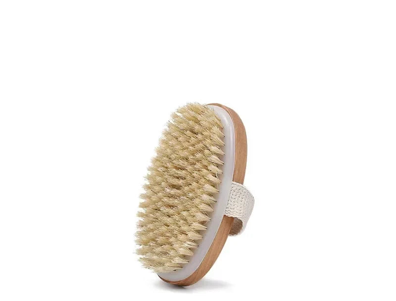 Brosse de bain en bois à poils naturels avec sangle