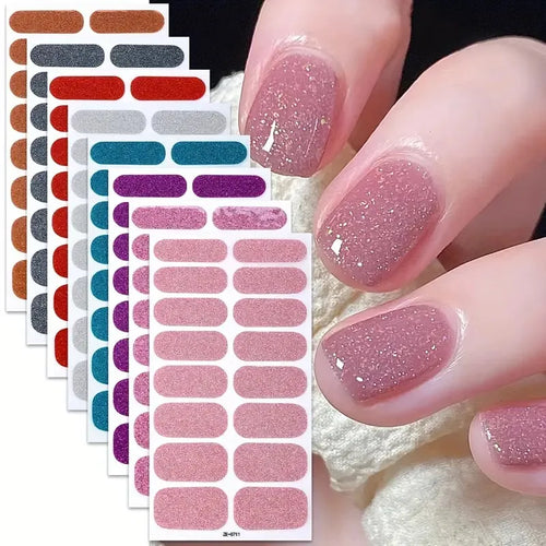 Bandes autocollantes roses scintillantes pour ongles – 8 feuilles