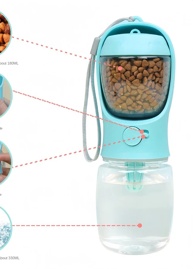 Gourde de voyage avec ses compartiments à eau et à nourriture