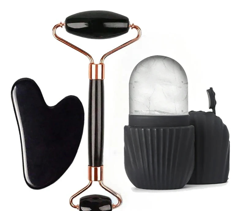 Gua sha, rouleau de massage, glaçon et son étui