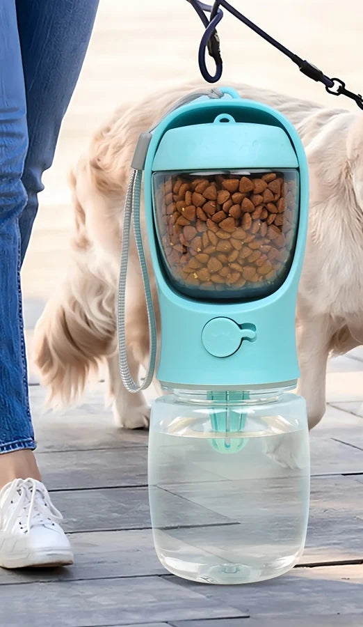 Gourde de voyage portée en promenade avec un chien