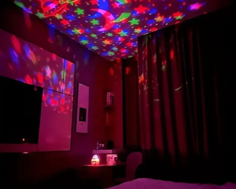 Chambre éclairée par le projecteur de ciel étoilé