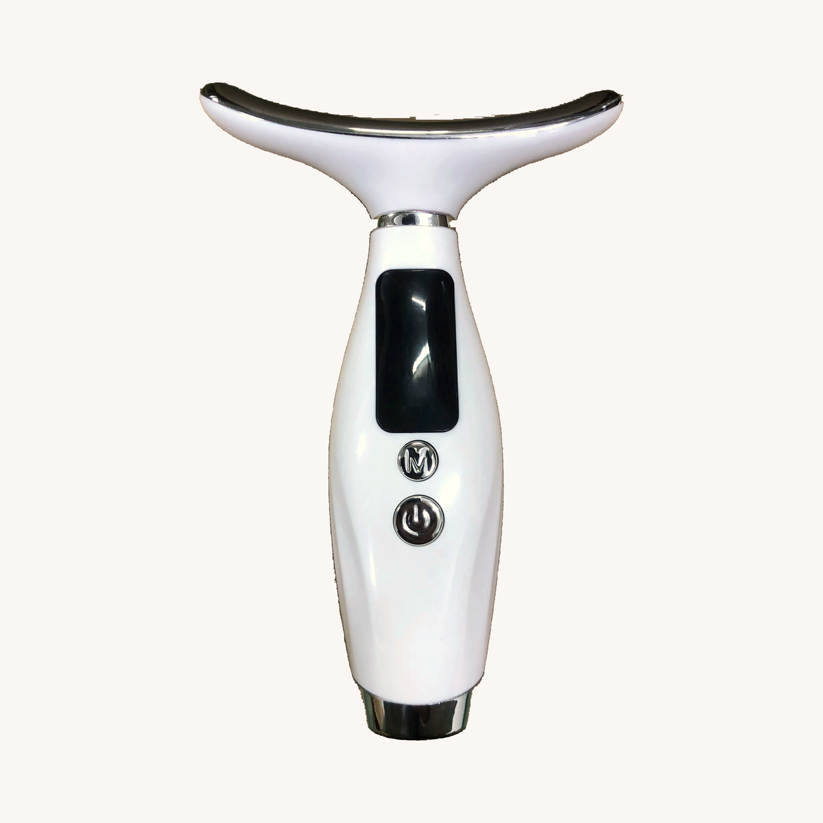 Appareil de massage visage et cou, blanc, lumière allumée