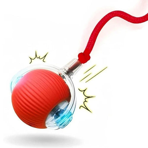 Balle interactive automatique rouge pour chat, avec cordelette
